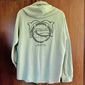 Women Large Hoodie Central Coast Surfboards SLO Surf Zip Sweatshirt Sage Dolphin